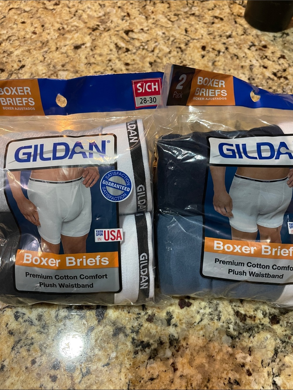 Gildan Men’s Cotton Boxer Briefs - White & Navy Blue - 2 Pack Set of 2